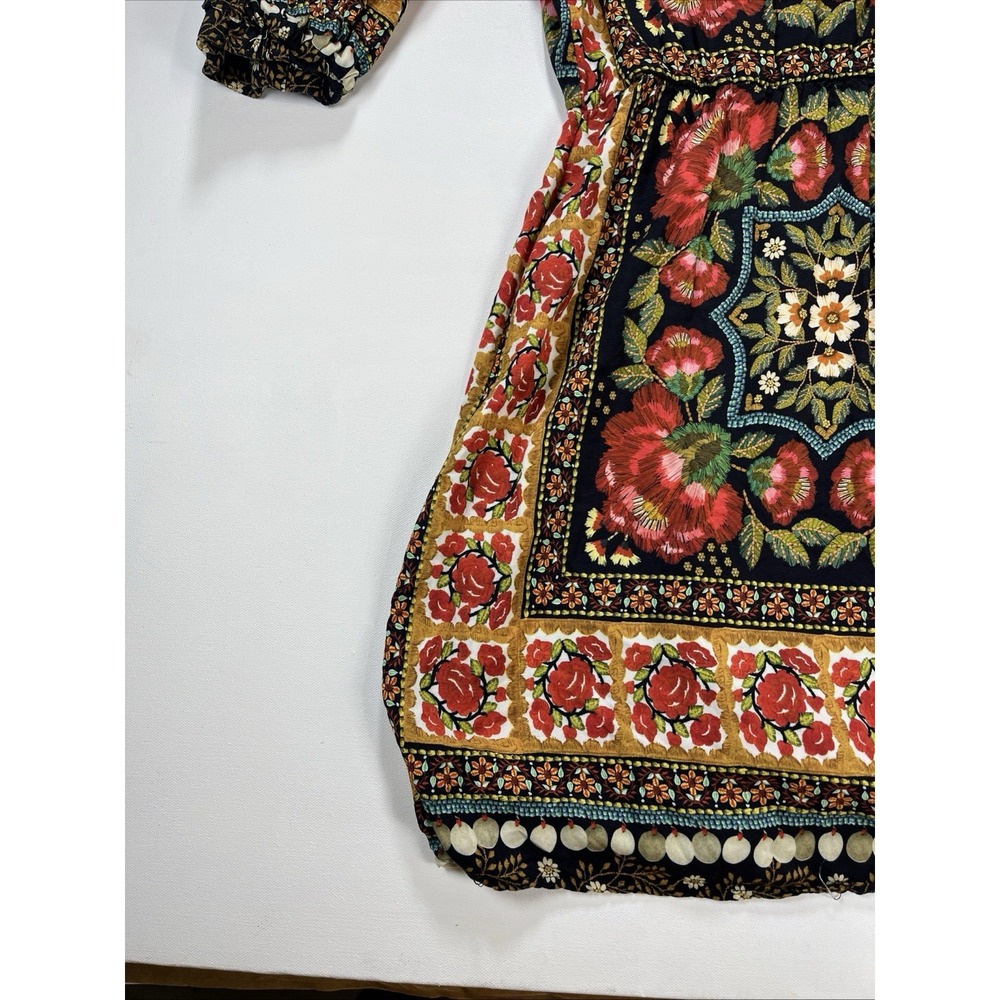 FARM Rio Floral Wrap Mini Dress V-Neck Puff Sleeve Pattern Tapestry Womens S - Picture 13 of 16